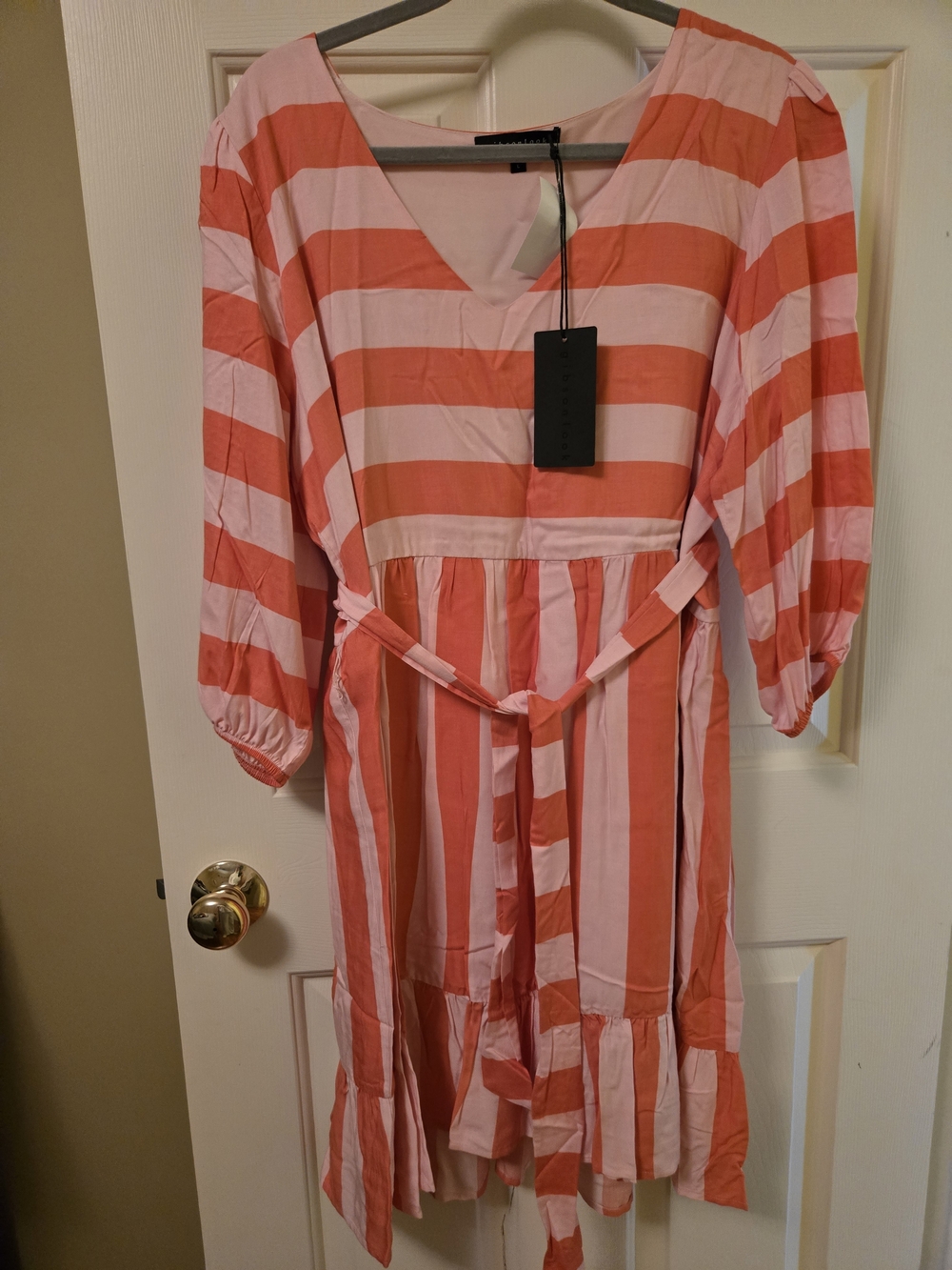Gibsonlook Striped Pink & Coral Women’s Belted Dress NWT